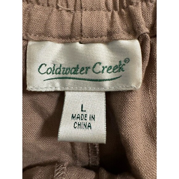 Coldwater Creek Brown Linen Pull On Pants Wide Leg Embroidered Lagenlook Size L - Picture 4 of 9